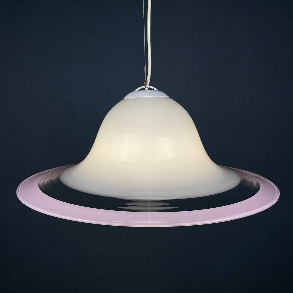 White and pink Murano glass pendant lamp, Italy, 1970s.