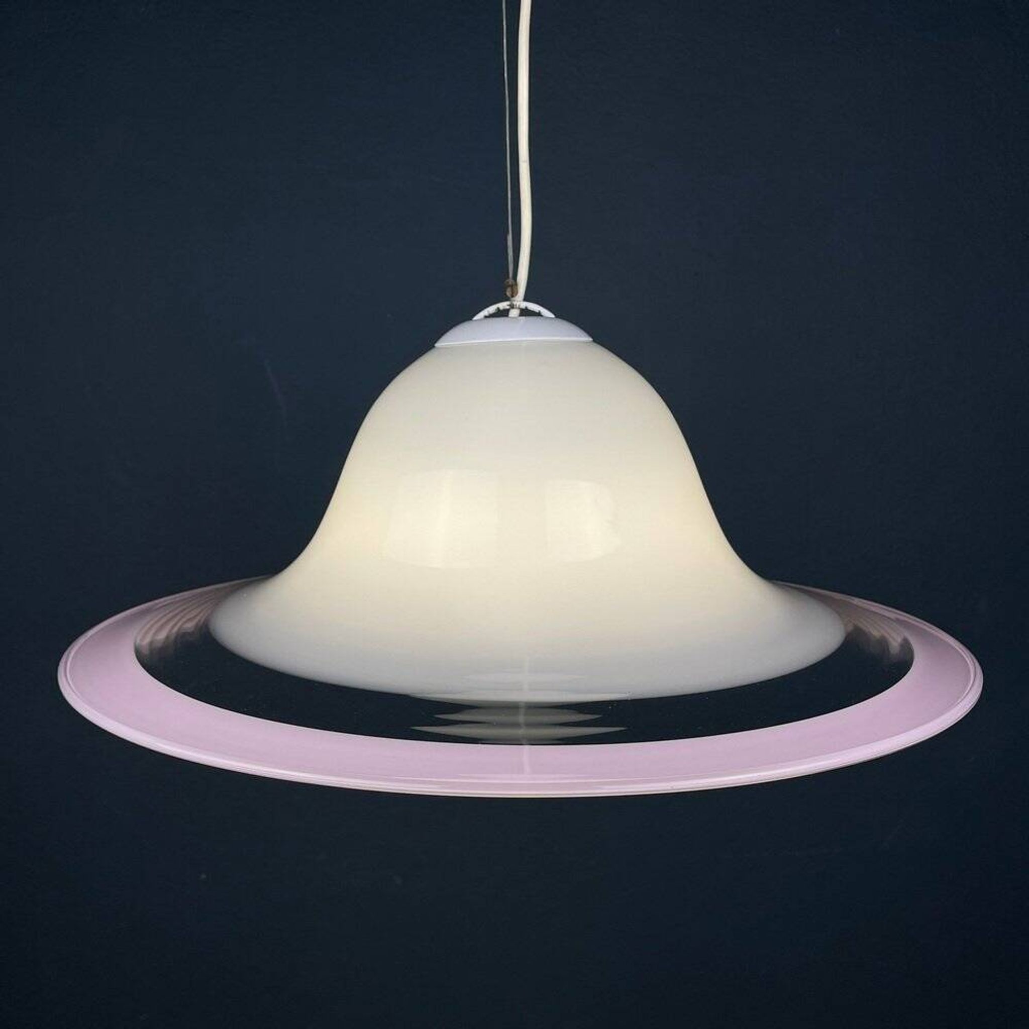 White and pink Murano glass pendant lamp, Italy, 1970s.