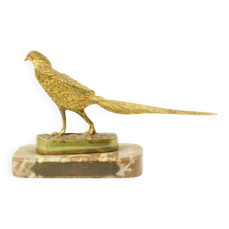 Art Deco Statue Pheasant Sculpture Gilded Bronze Marble 1920s