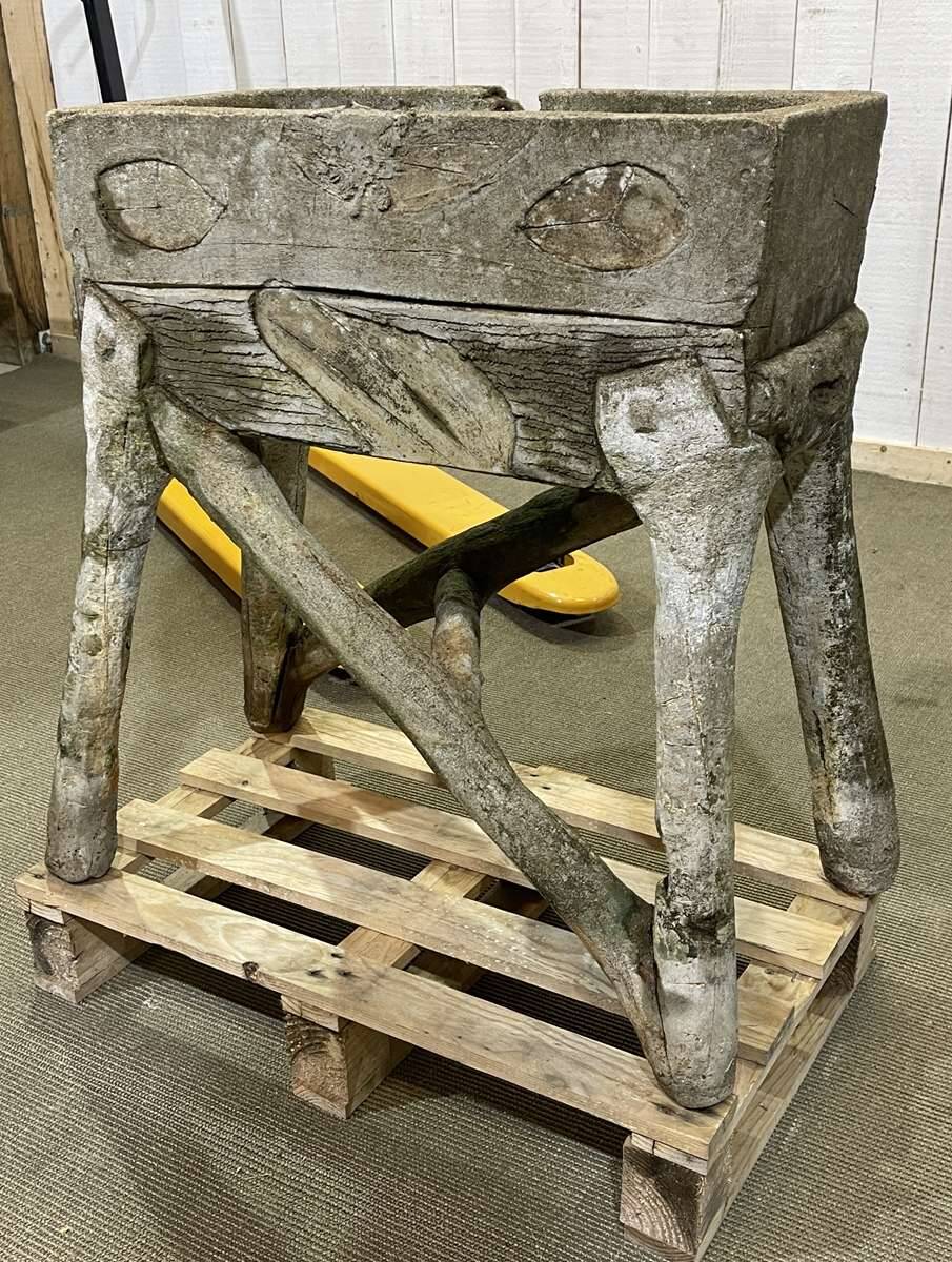1950s faux wood cement planter, old water mill