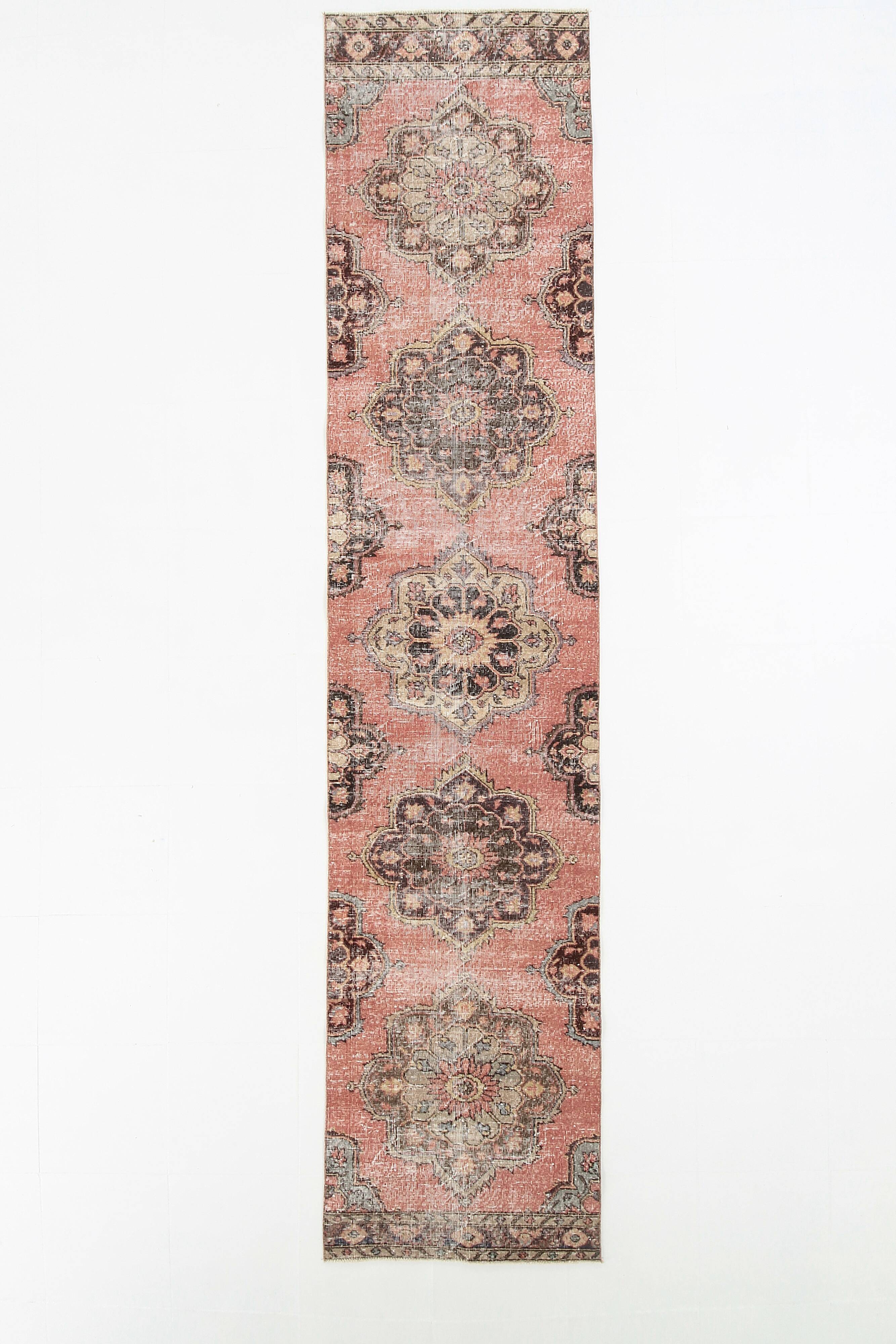 3x13 Pale Red Vintage Runner Rug, 85x388Cm