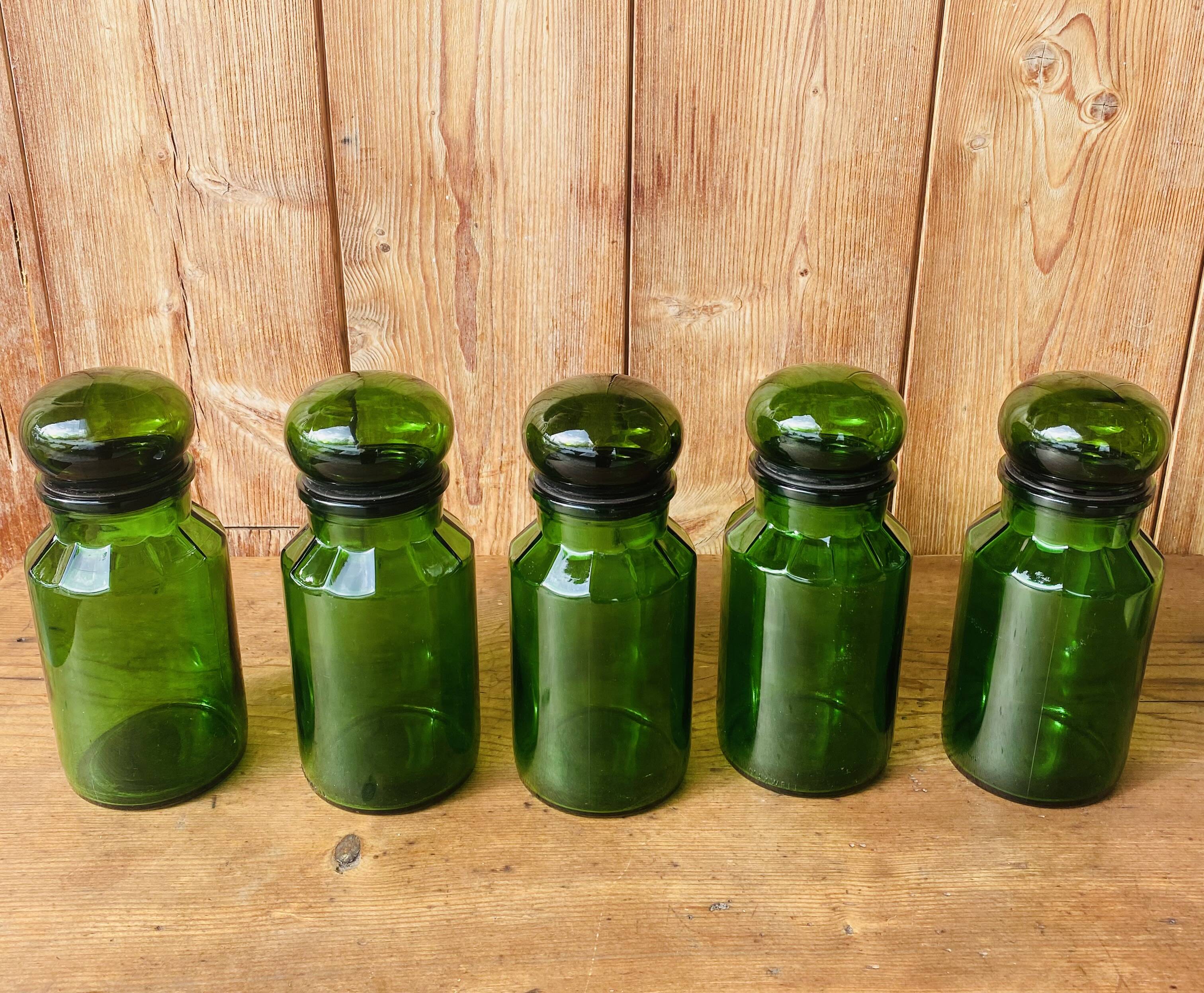 Set of 5 vintage green glass jars Made in Belgium
