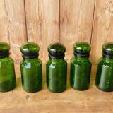 Set of 5 vintage green glass jars Made in Belgium