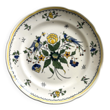 Earthenware plate, hand-painted floral and bird motif