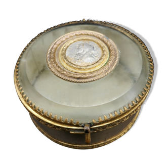 Woman's brass and crystal powder box