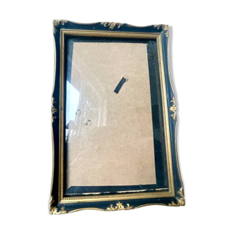 Cadre antique en bois noir et or 24 cm x 16 cm verre convexe