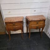 Pair of Louis XV style curved bedside tables in marquetry