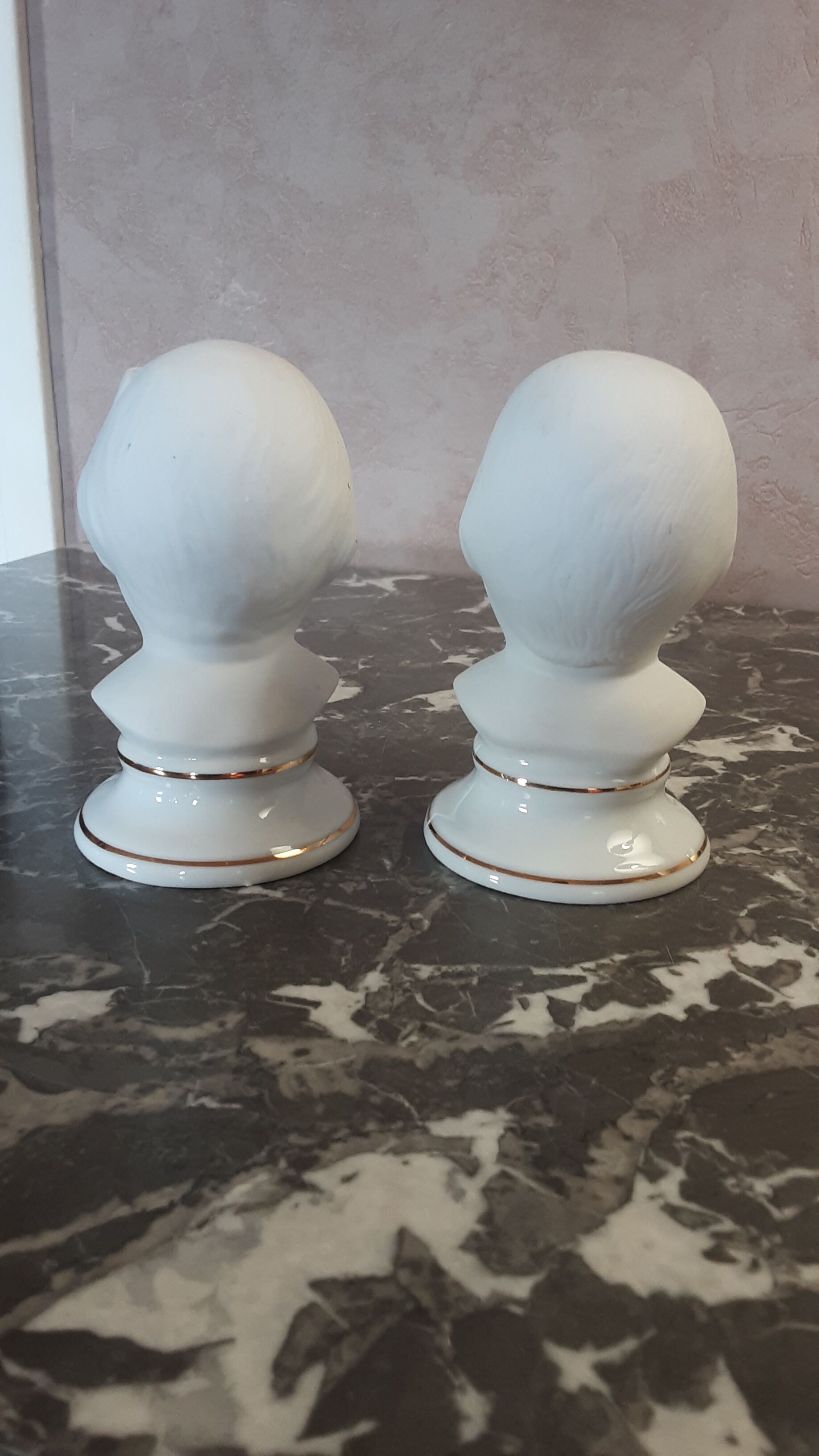 2 busts girl and boy - vintage porcelain biscuit