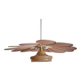 Rattan and Pink Linen Flower Pendant Light and Vintage Clichy Glass Globe