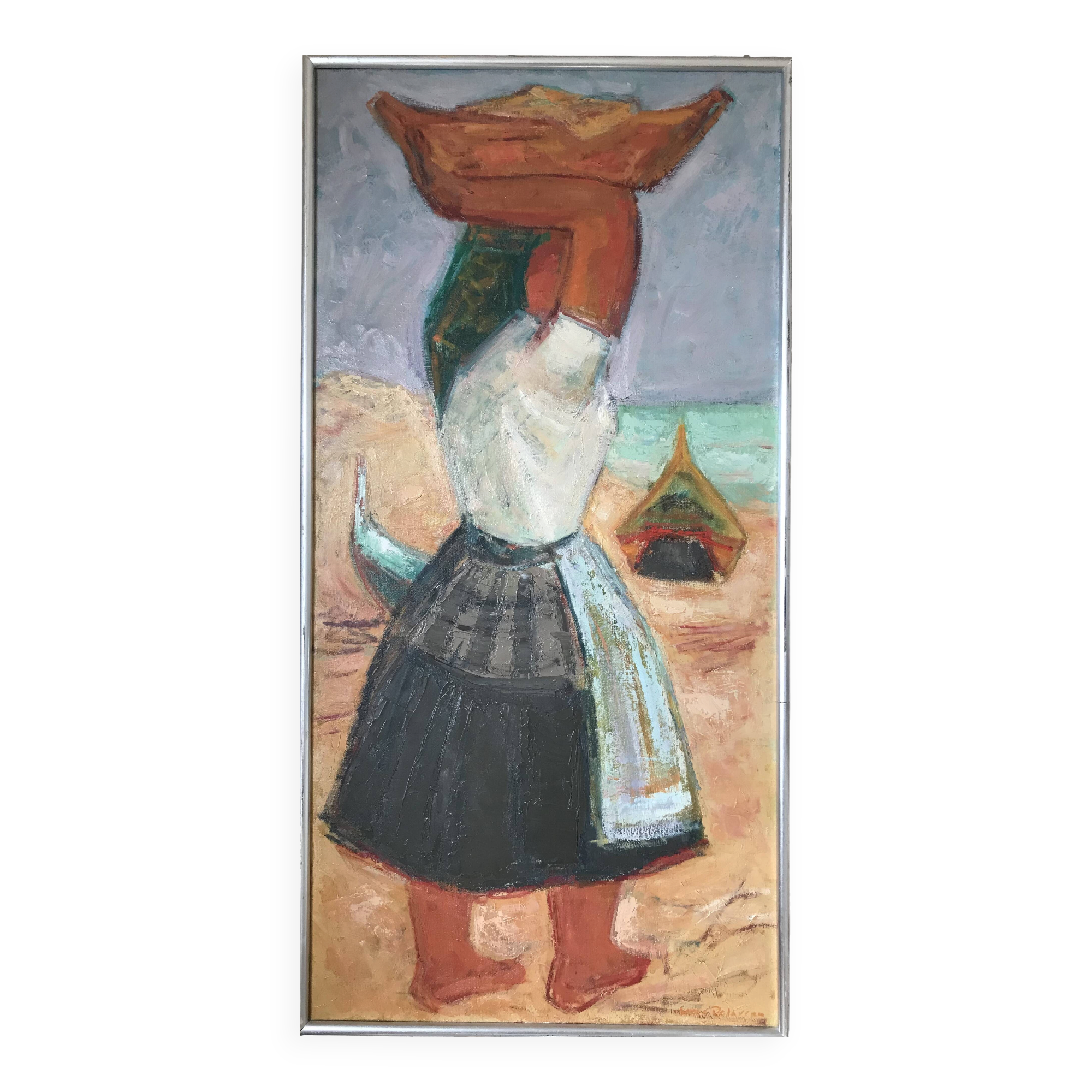Portuguese Fisherwoman. Oil on canvas by Sergé DELAVEAU (1911-1999)