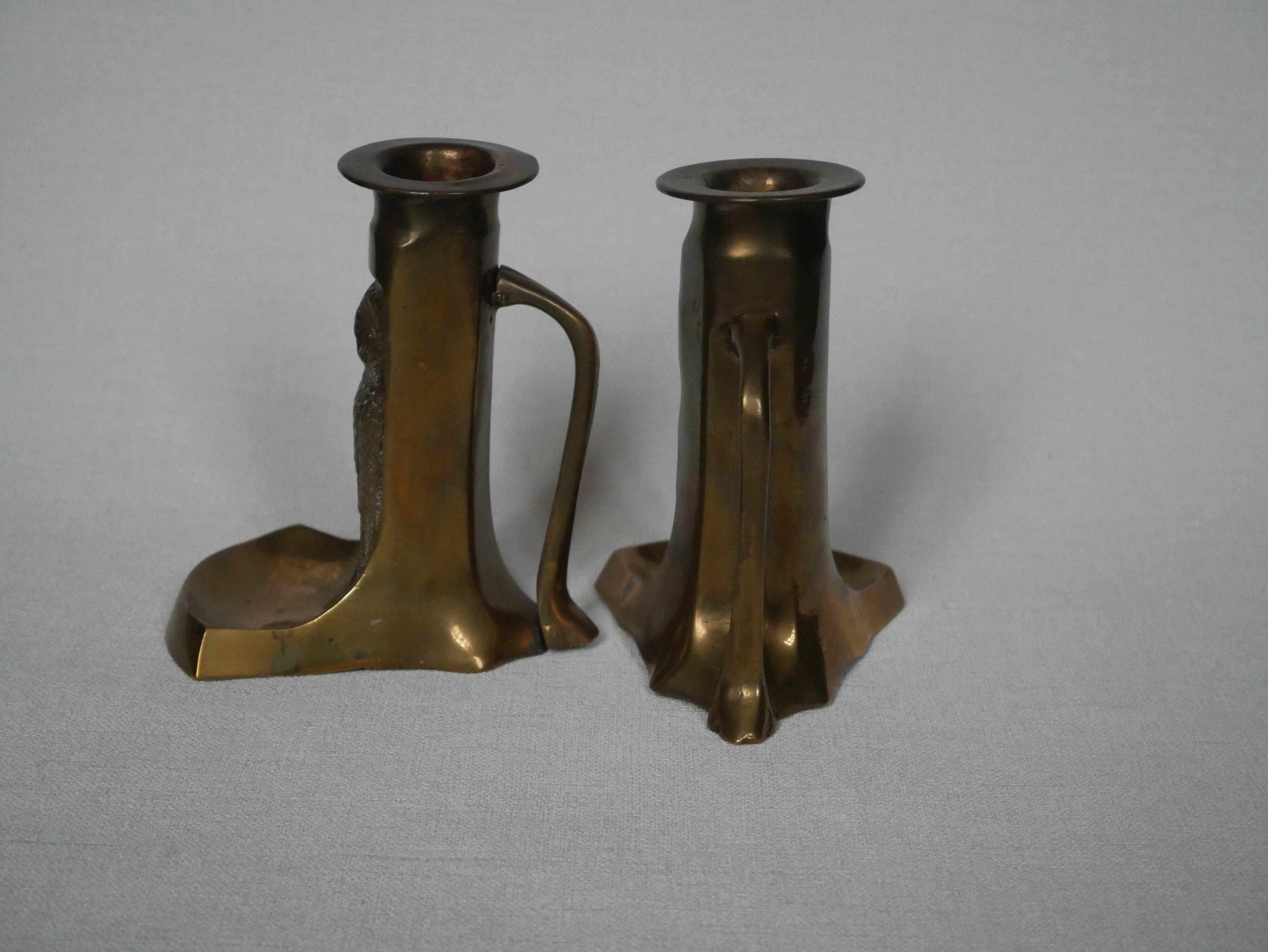 Pair of brass candlesticks candelabra art deco owls country decoration old gilded metal