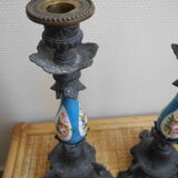 pair old candlesticks tin porcelain old french candlesticks