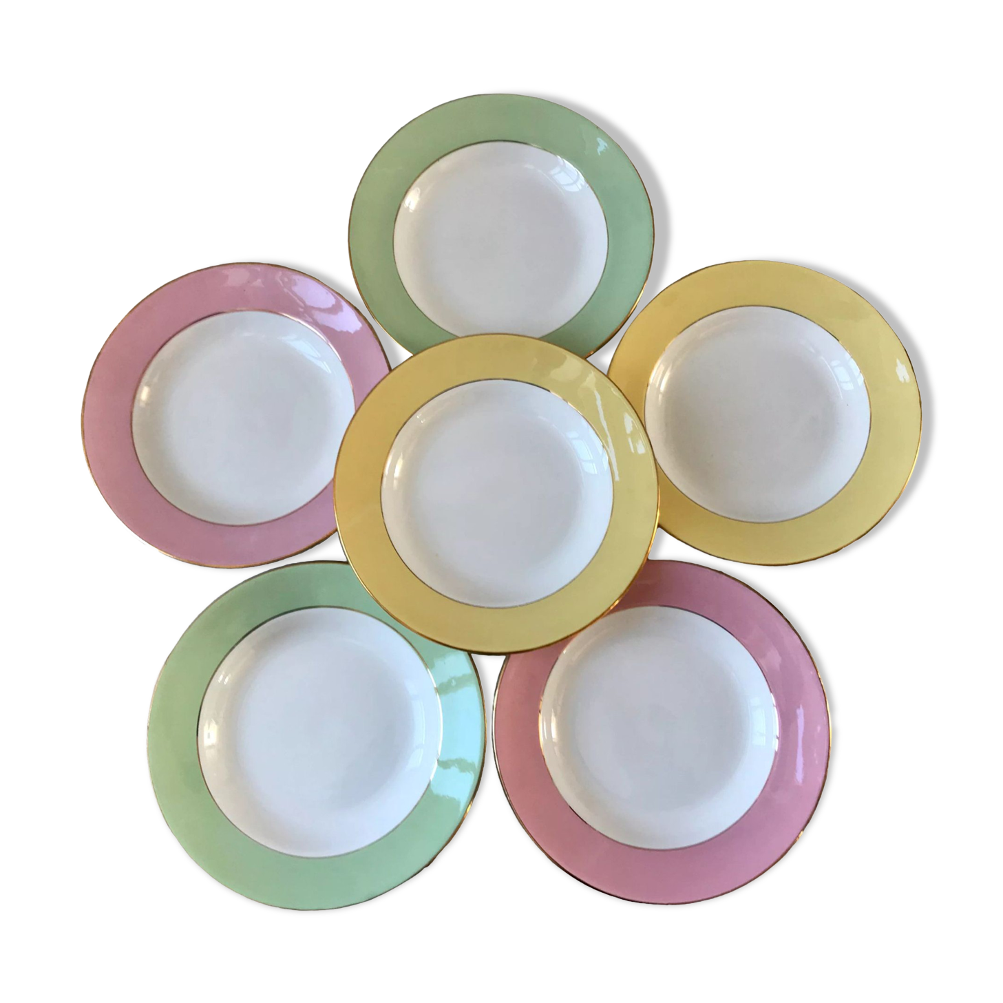Lot of 6 hollow plates Saint-Amand 60s pastel