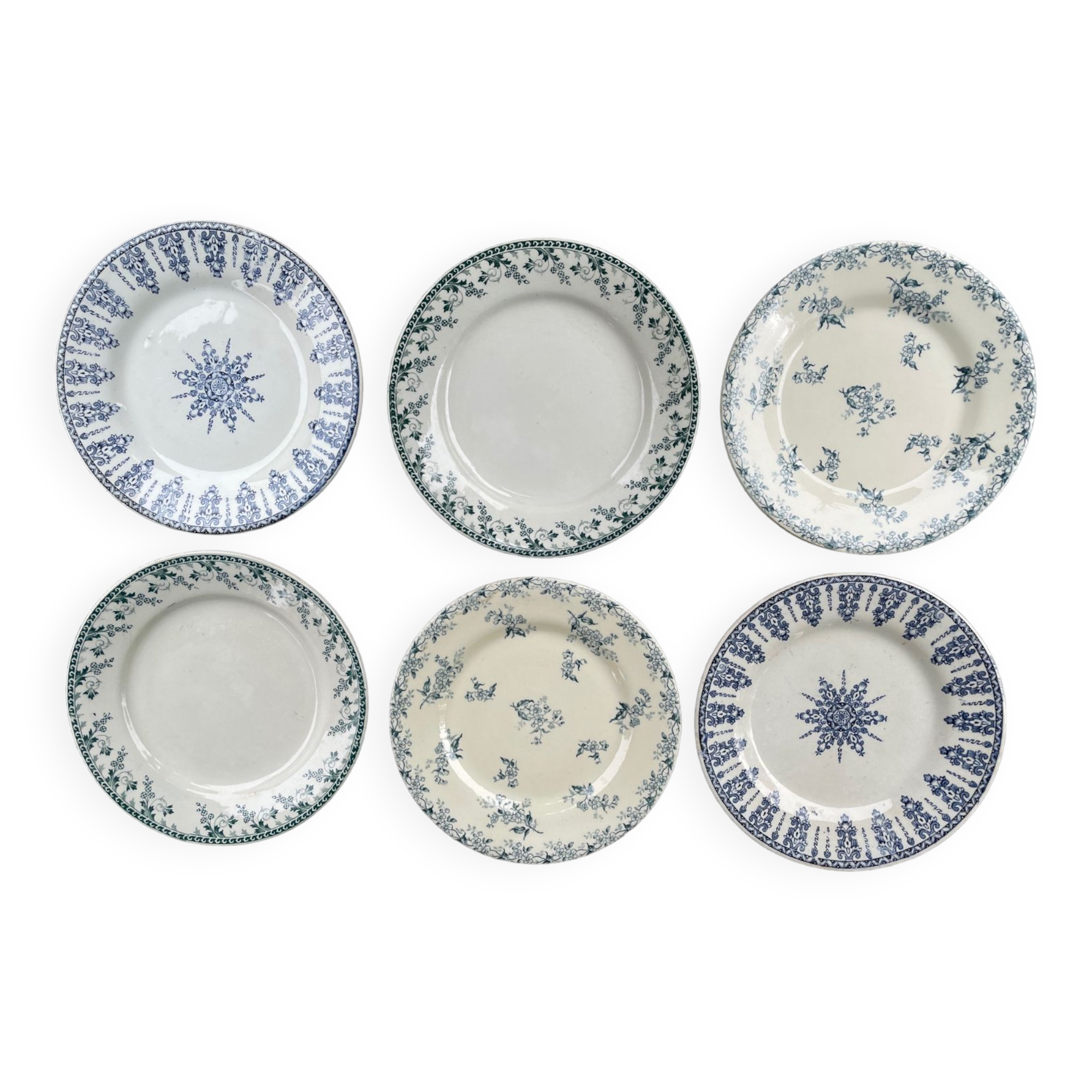 6 Mismatched Gien Iron Earth Dessert Plates