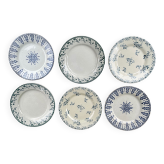 6 Mismatched Gien Iron Earth Dessert Plates