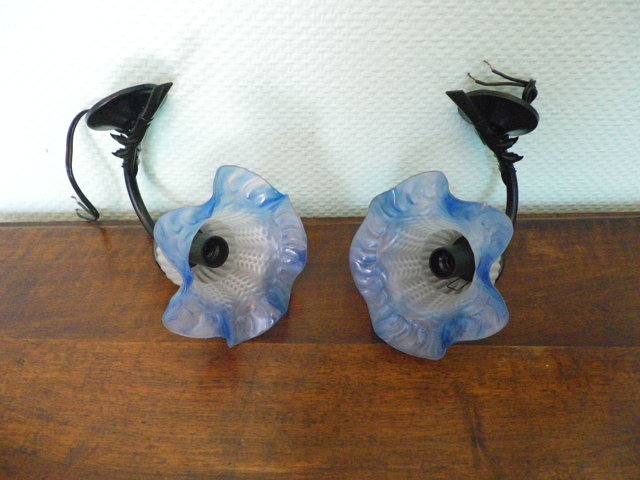 Vintage Wall Sconces with Opaline Glass, 1970s, Set of 2