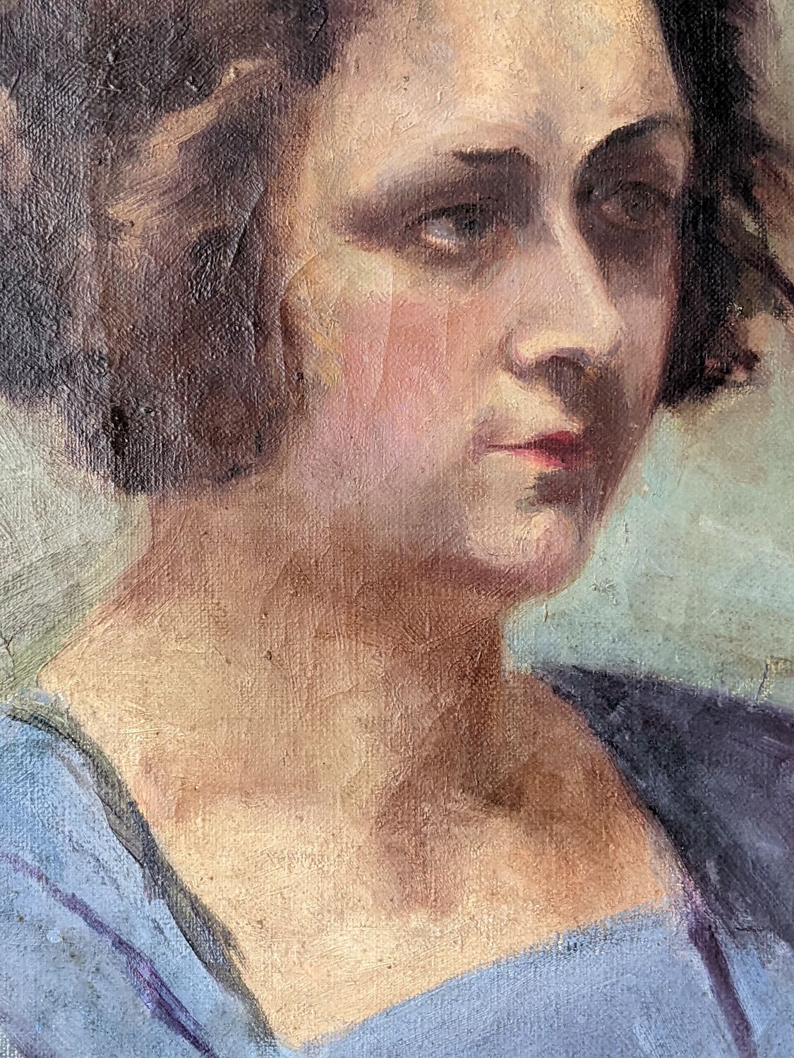 Oil on canvas portrait, vintage, bohemian countryside decoration.