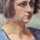 Oil on canvas portrait, vintage, bohemian countryside decoration.