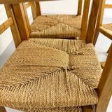 Set of 5 wooden chairs with rope seats, Scandinavian design, 1970s