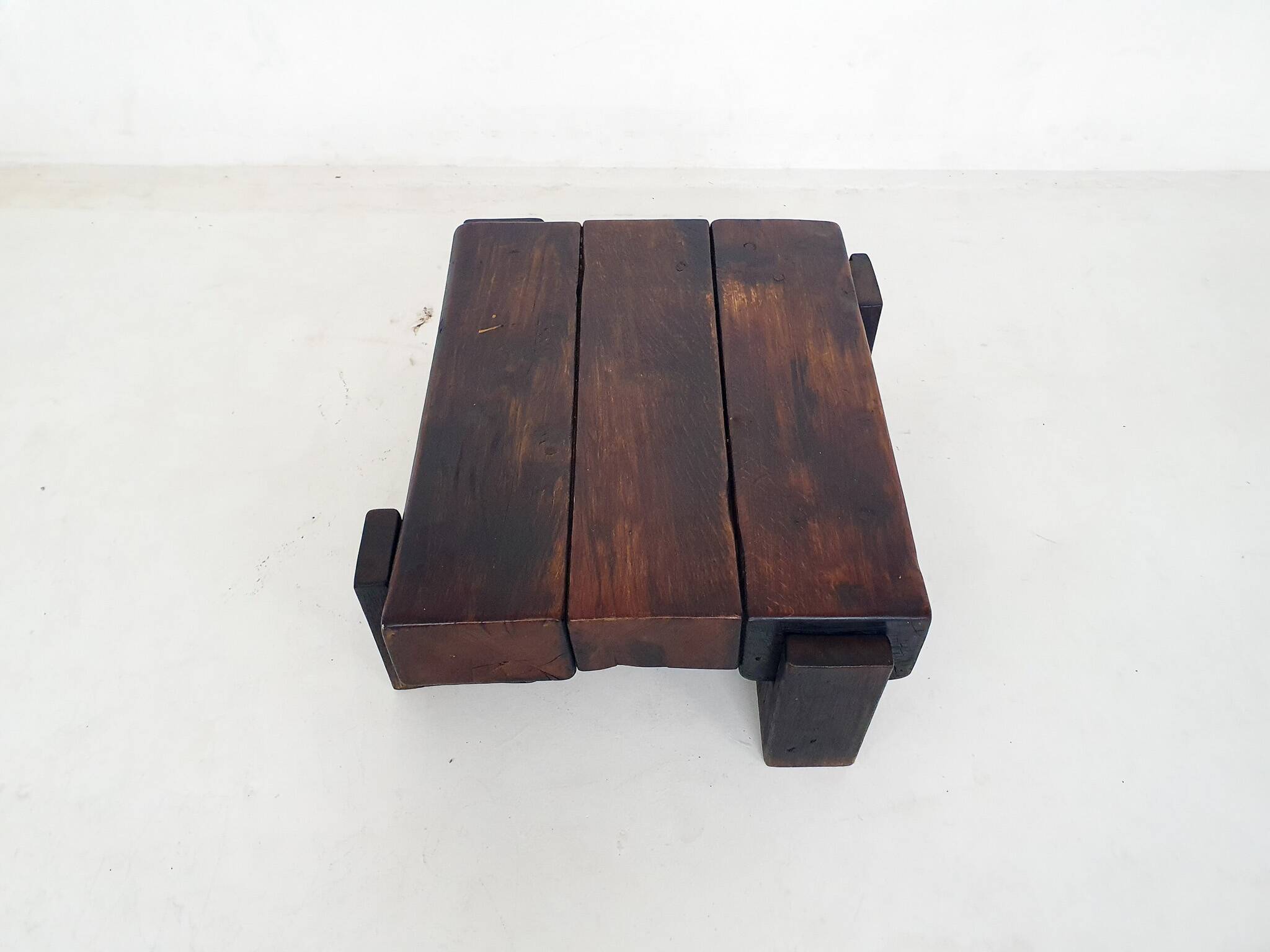 Mid-century brutalist solid wooden coffee table, The Netherlands 1970's