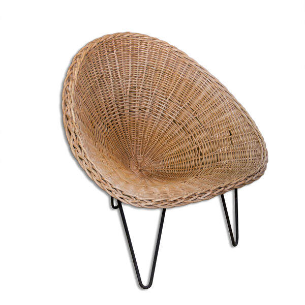 fauteuil en osier et en fer, france, 1950