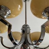 Art Deco chandelier in nickel-plated and opaline metal