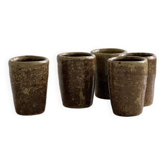 5 pyrite stoneware egg cups, ceramic shooter.