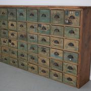 Meuble de quincaillerie industriel en pin peint, France années 1950