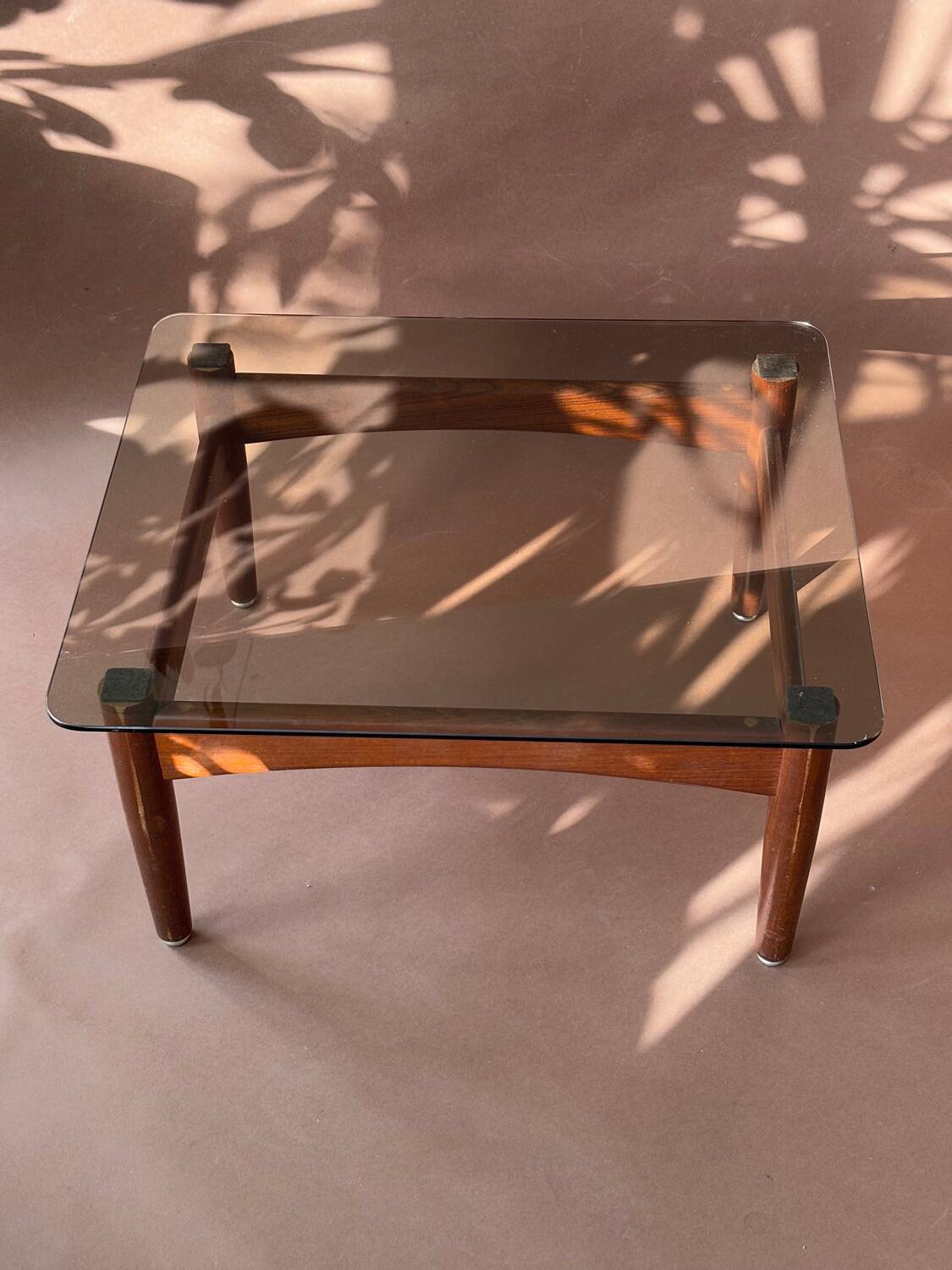 Scandinavian teak and smoked glass coffee table 1970