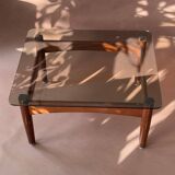 Scandinavian teak and smoked glass coffee table 1970