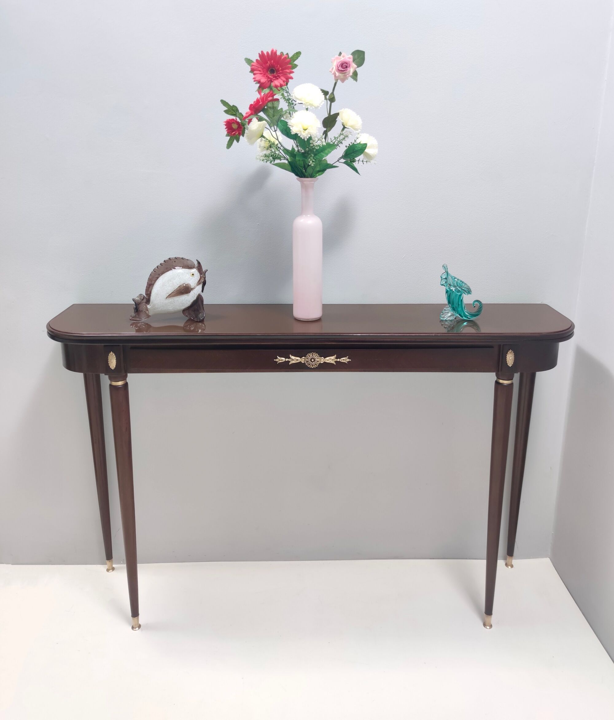 Vintage Ebonized Beech Console Table by Paolo Buffa with Glass Top, Italy