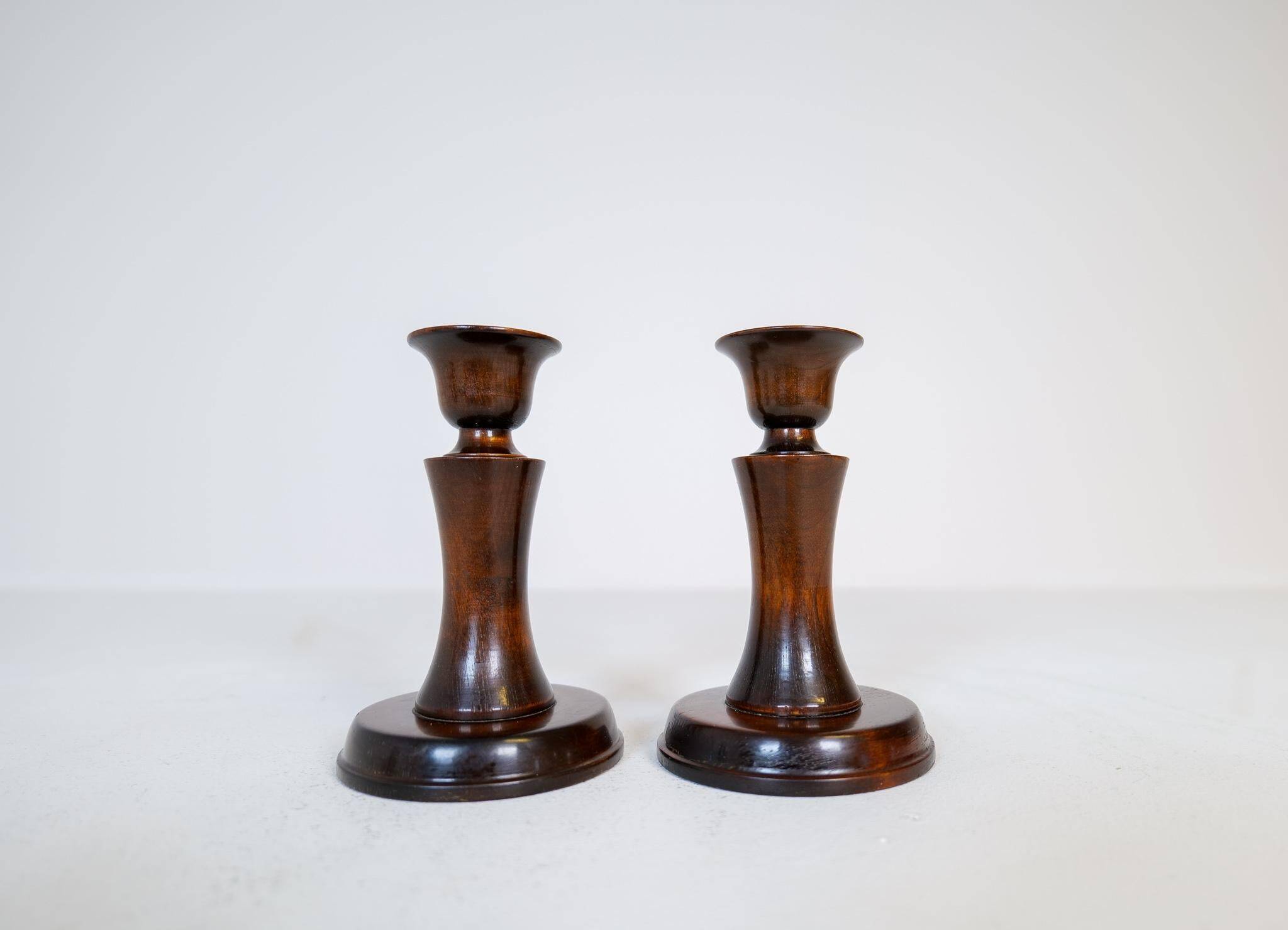 Mid-century set of 4 birch candlesticks by Carl Malmsten, Sweden, 1960s.