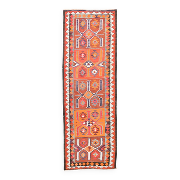 Tapis runner vintage orange, motifs géométriques tribaux colorés, 101x297Cm