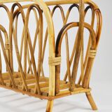 Bamboo and rattan magazine rack in the style of Franco Albini, Italy, 1970s.