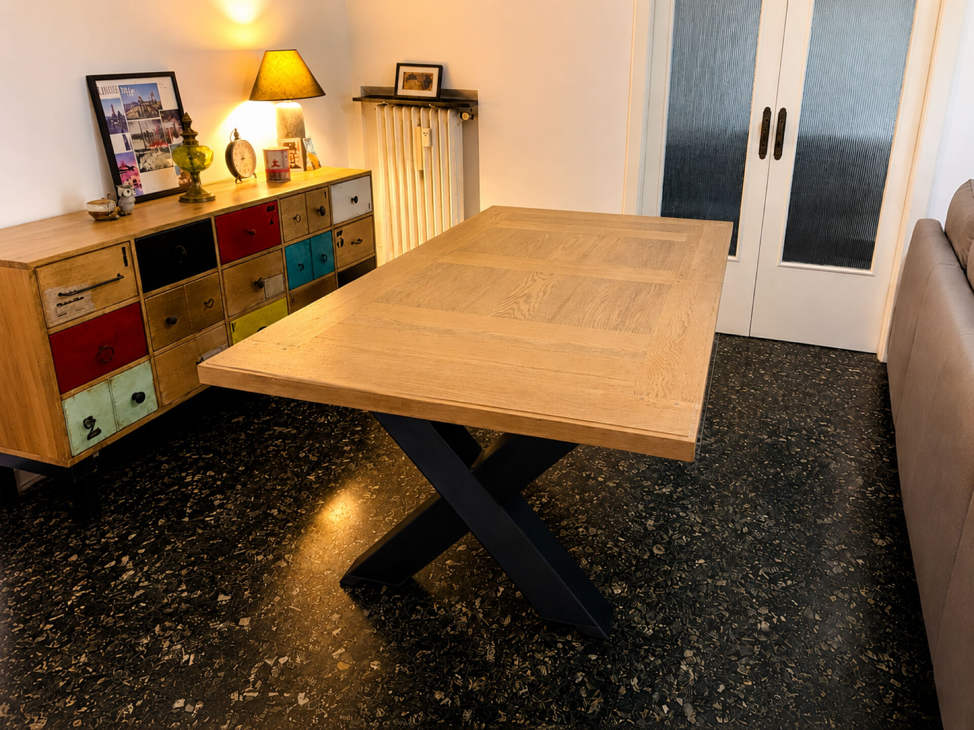 Solid oak dining table with extension 180/260 x 100 cm – X metal leg