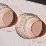 Set of two pink glass plates, Arcoroc France
