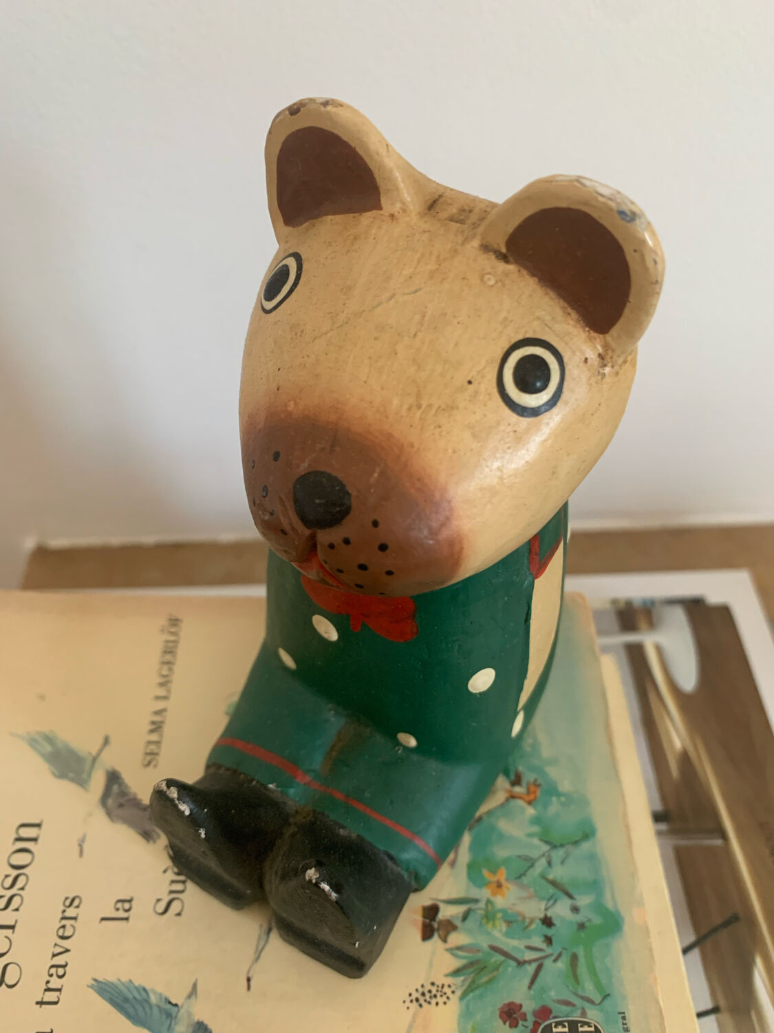 Vintage wooden decorative painted bear from the 60s