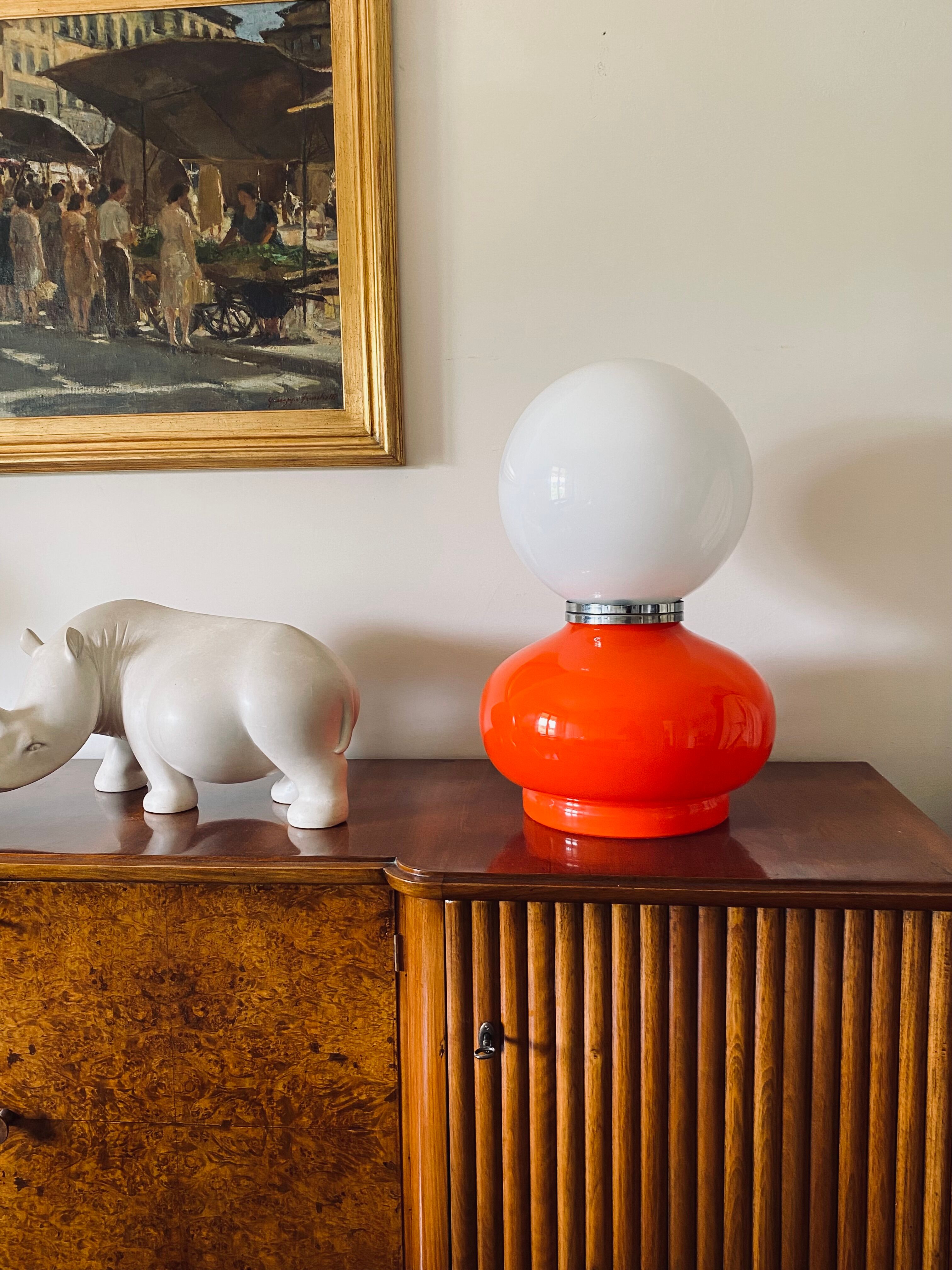 Space age red murano glass table lamp, 1970s