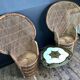 Pair of vintage Emmanuelle armchairs, antique peacock seating furniture
