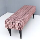 Pair of Benches with Red Patterned Fabric Upholstery, Italy