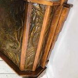 Vestiaire ancien cuivre et bois, meuble porte manteaux vintage pour entrée