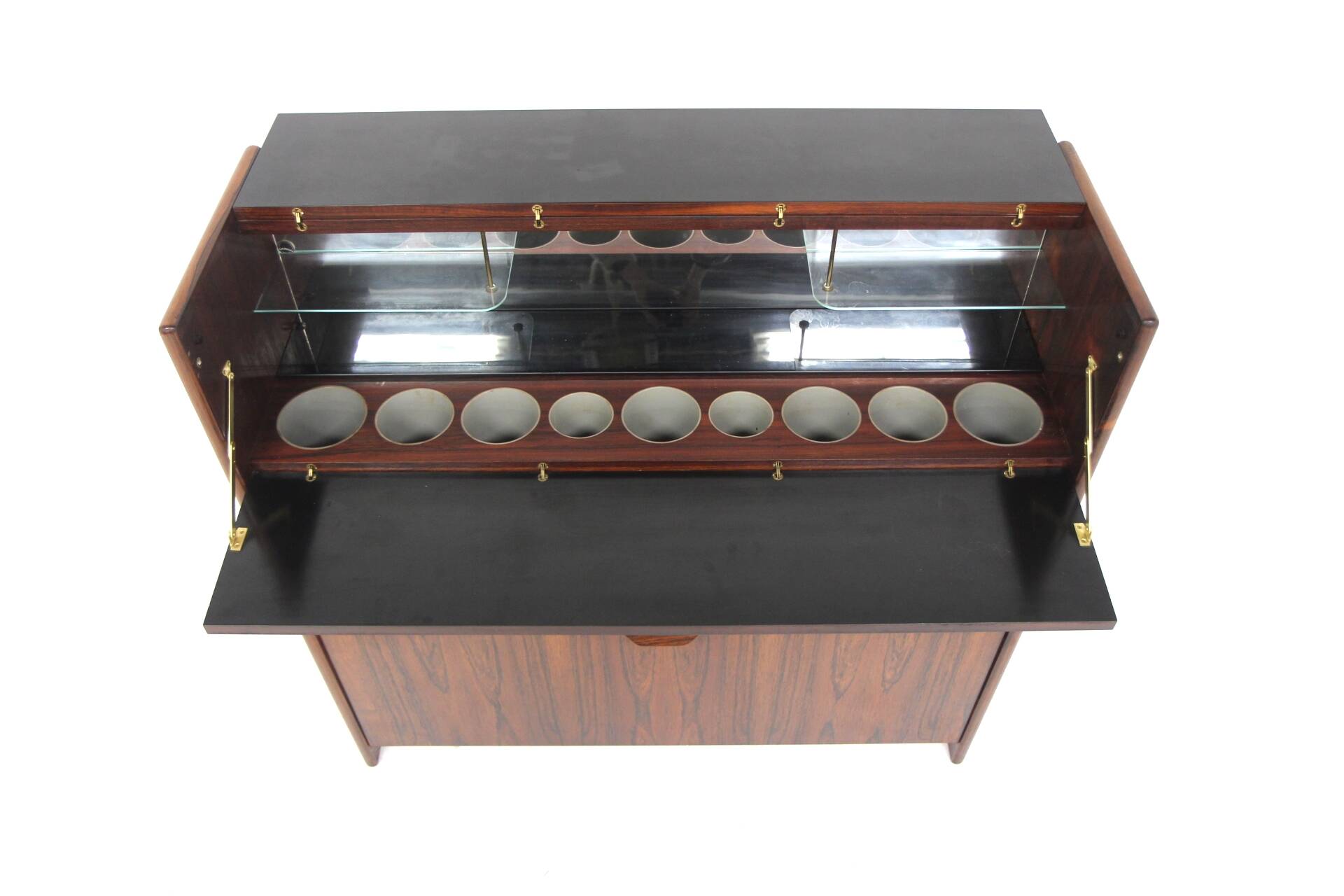 Rosewood bar cabinet "SK 661" and its 2 stools, Johannes Andersen, Denmark, 1960