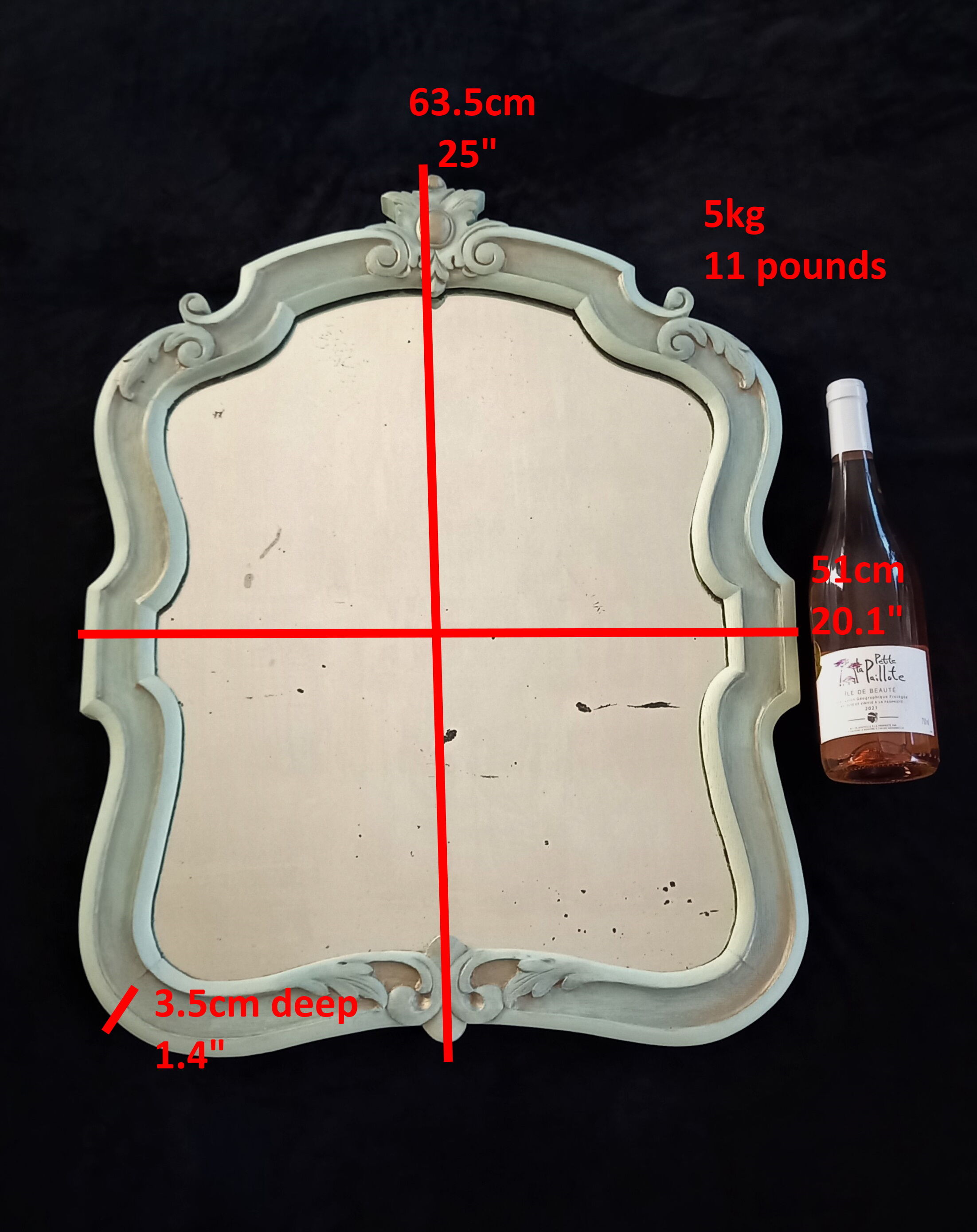 Old mirror carved baroque style in green linden & gold