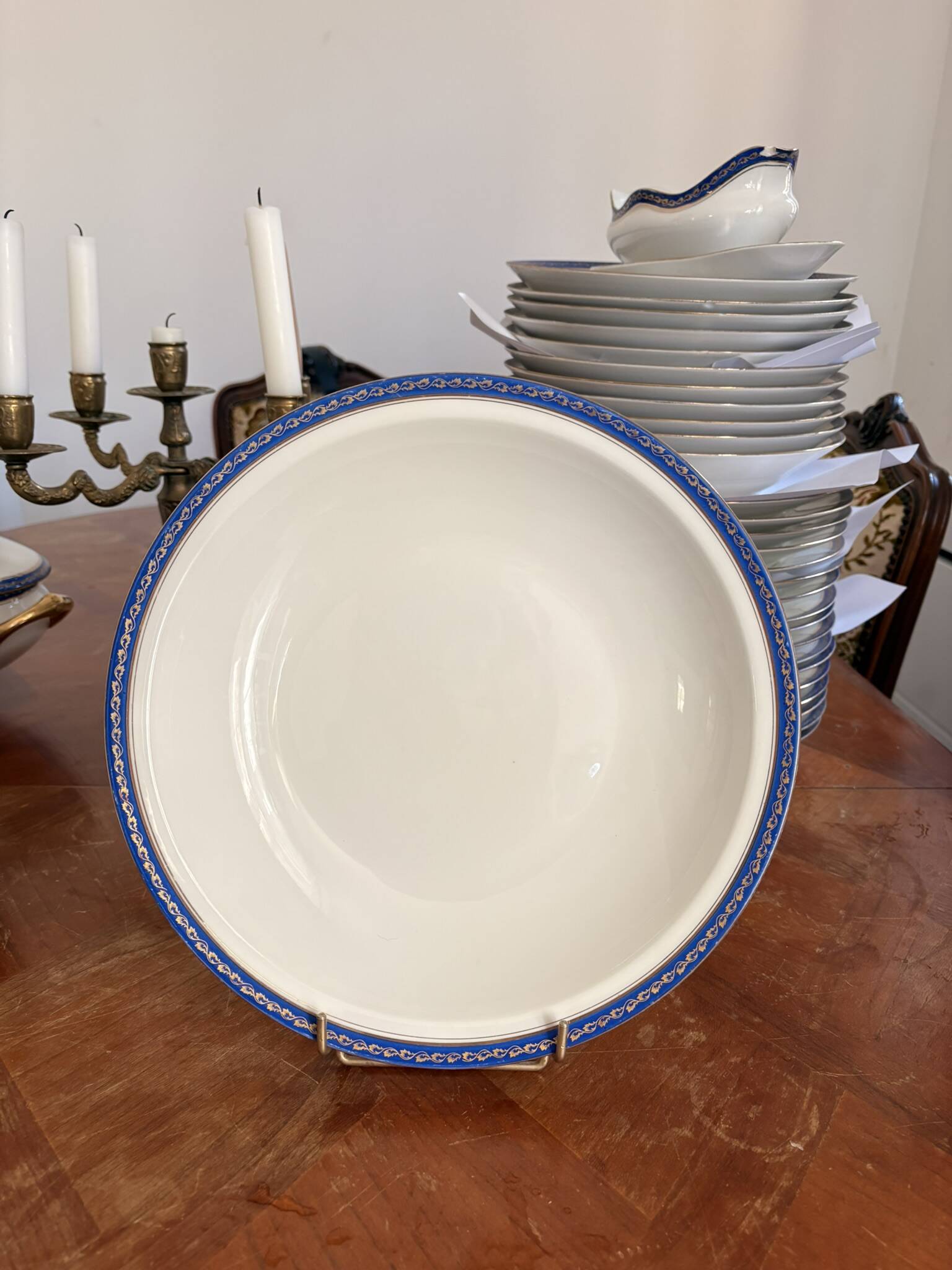 Large Deep Plate 29cm Salad Bowl Limoges Porcelain Blue Gold Betoule Legrand