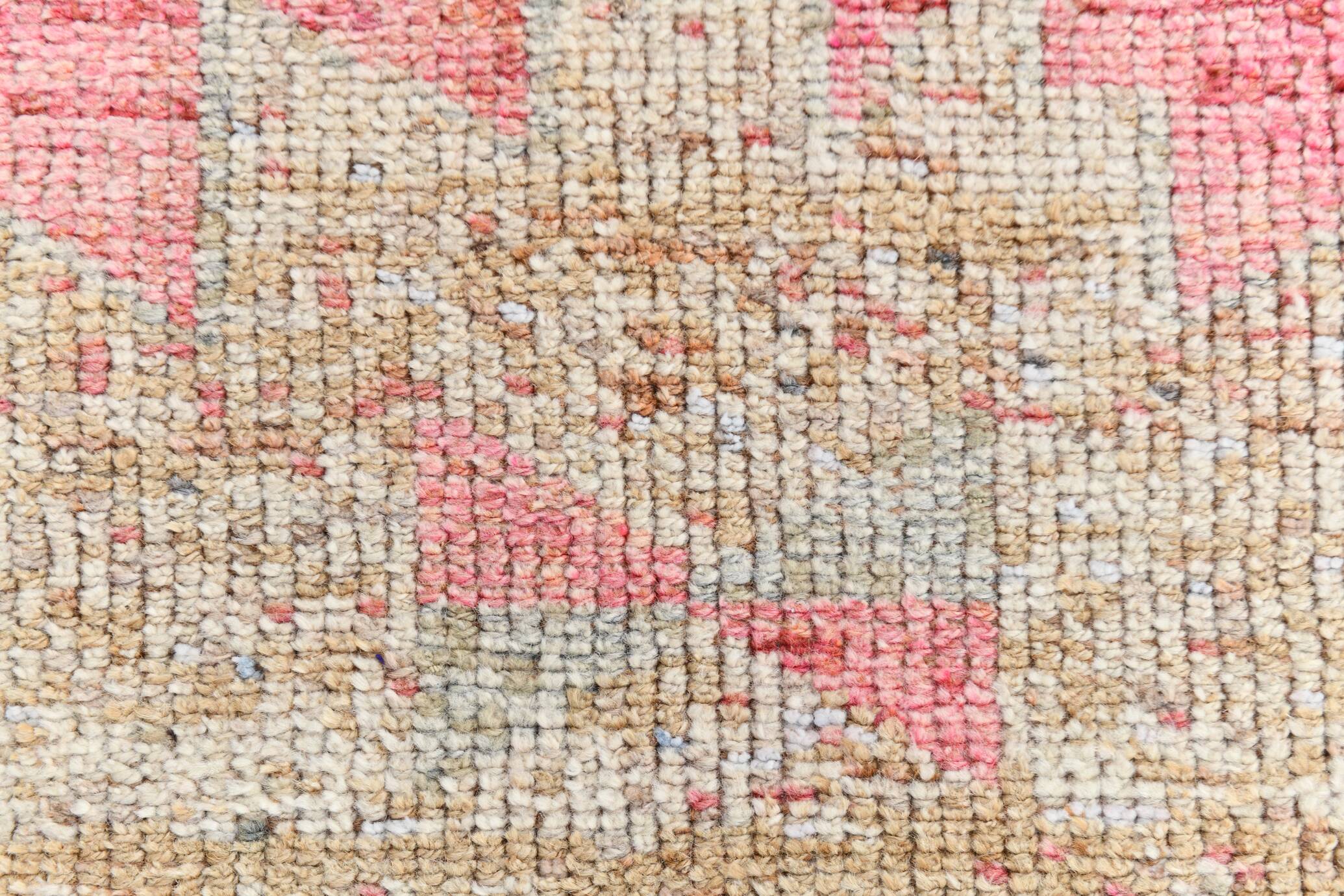 Light Pink & Brown Turkish Vintage Runner Rug, 94x328Cm