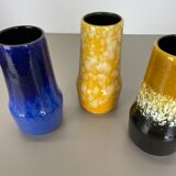 Set of Three Pottery Fat Lava "Supercolor" Vases Made by Scheurich Germany 1970s