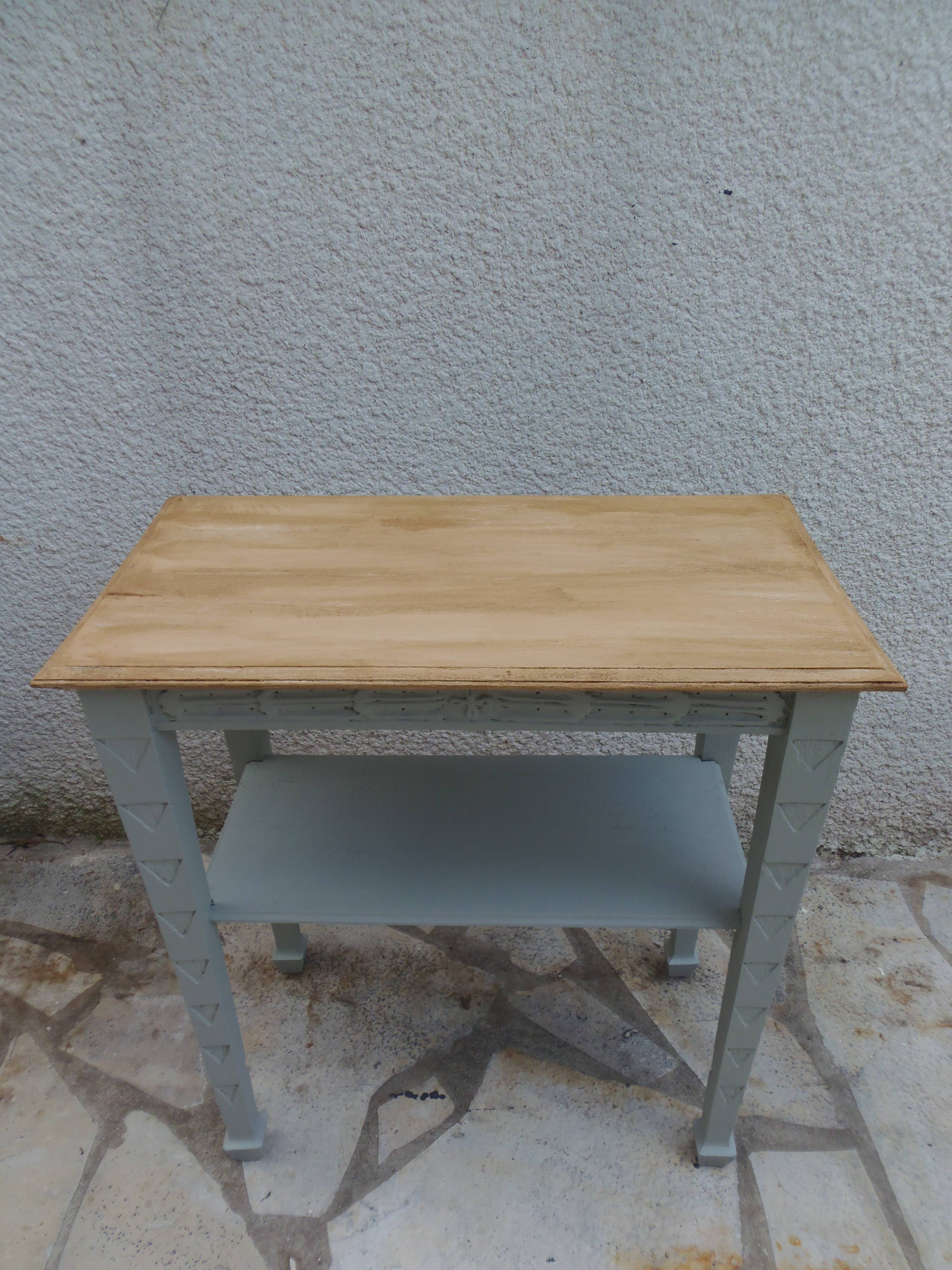 Side table, Art Deco reimagined in grey-green.