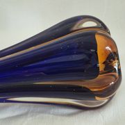Vintage cobalt blue and amber blown glass vase in Murano style.