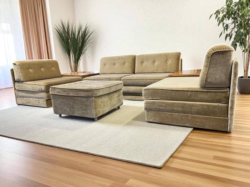 Salon modulaire vintage 4 pièces avec 2 éléments d'angle