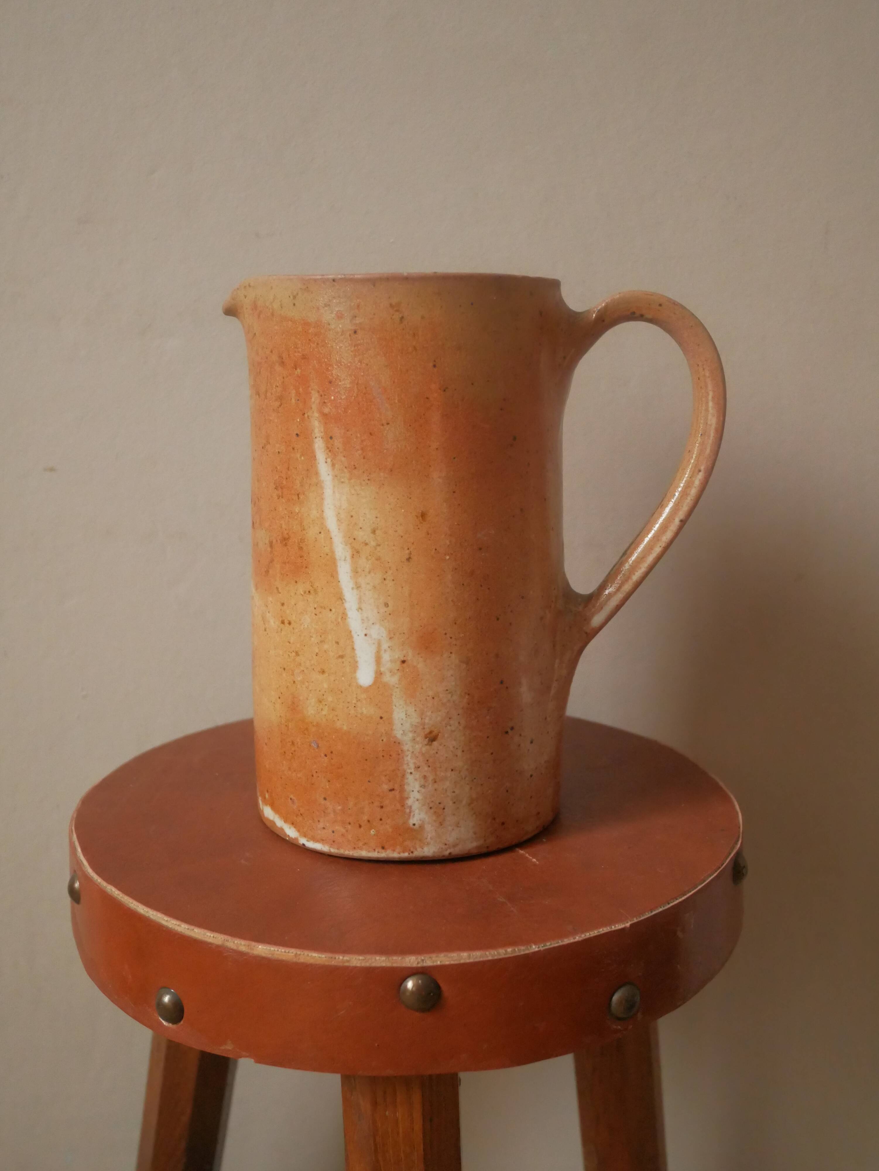 Pitcher vase with handle ceramic handmade pottery decoration Scandinavian countryside artisanal sandstone